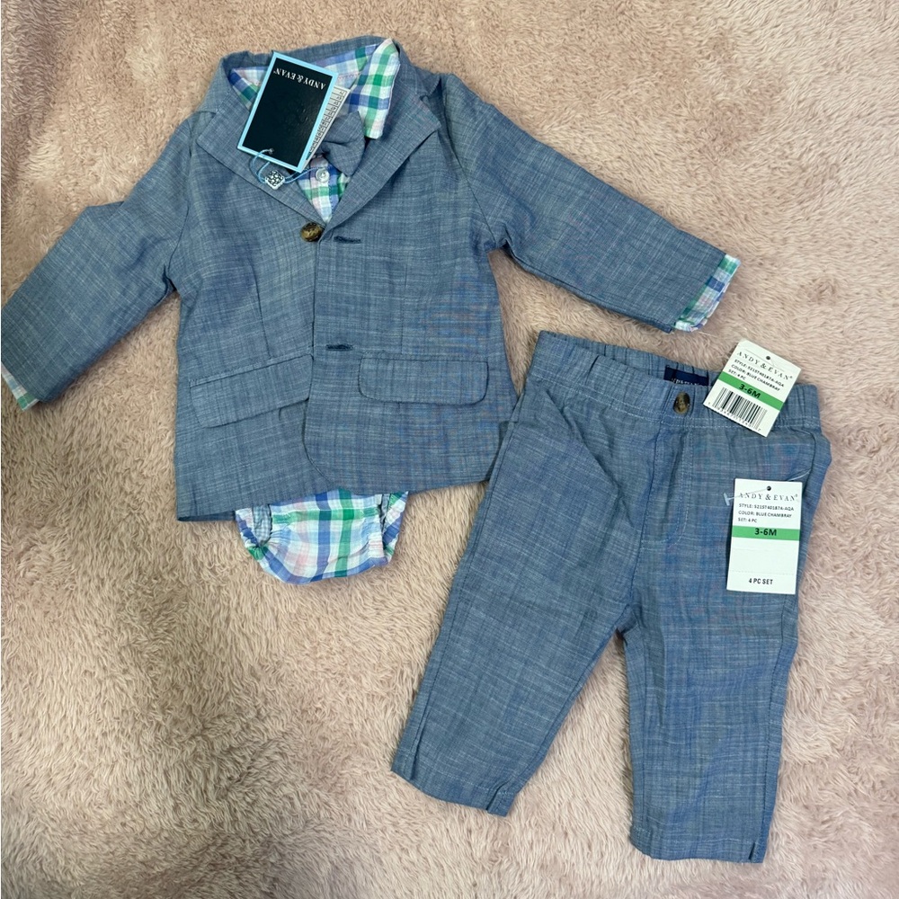 🔵🔵Andy & Evan Blue Chambray Baby Suit Set